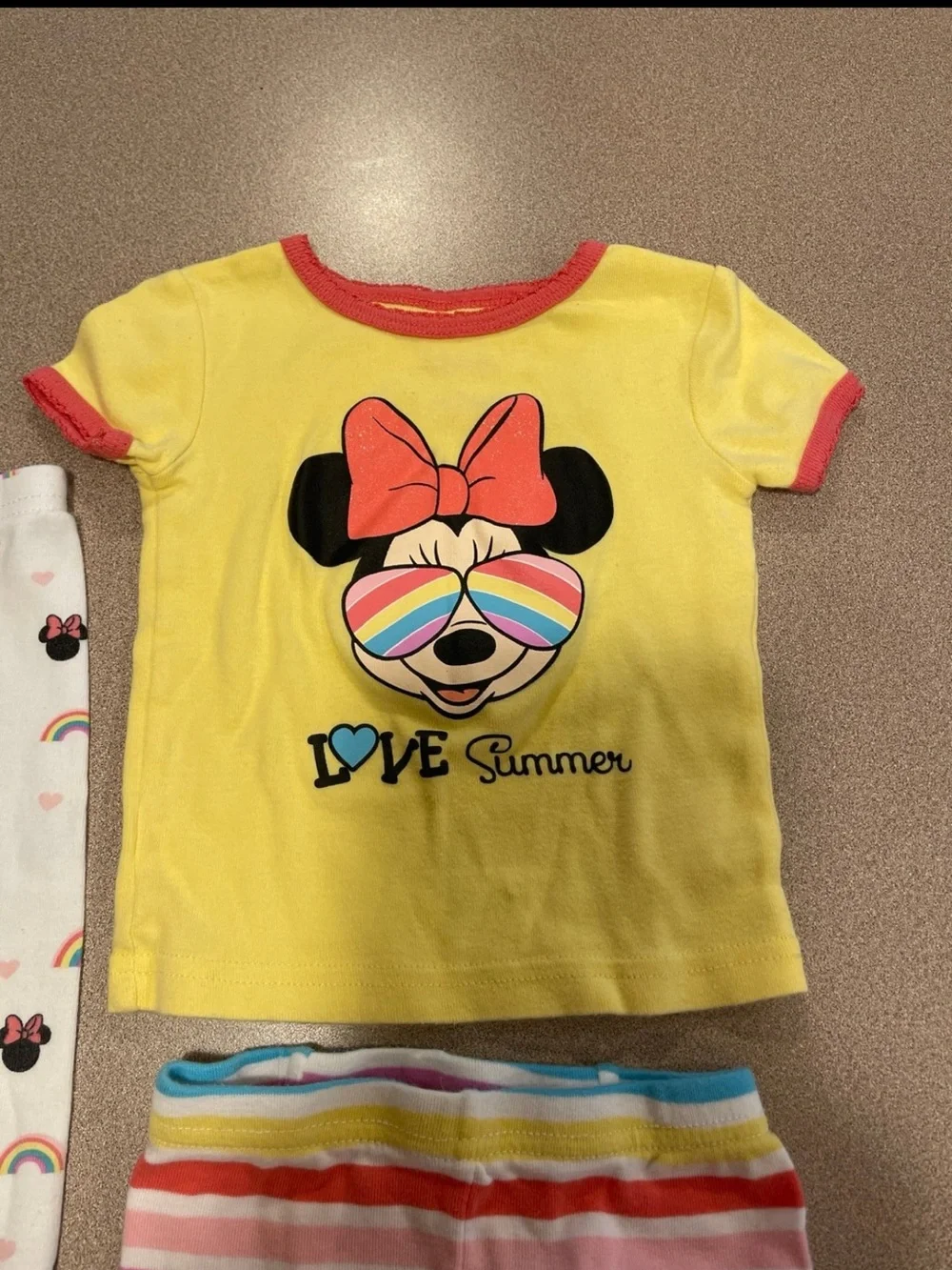 Yellow Minnie Mouse 'Love Summer' Kids 3-Piece Pajama Set 12 months